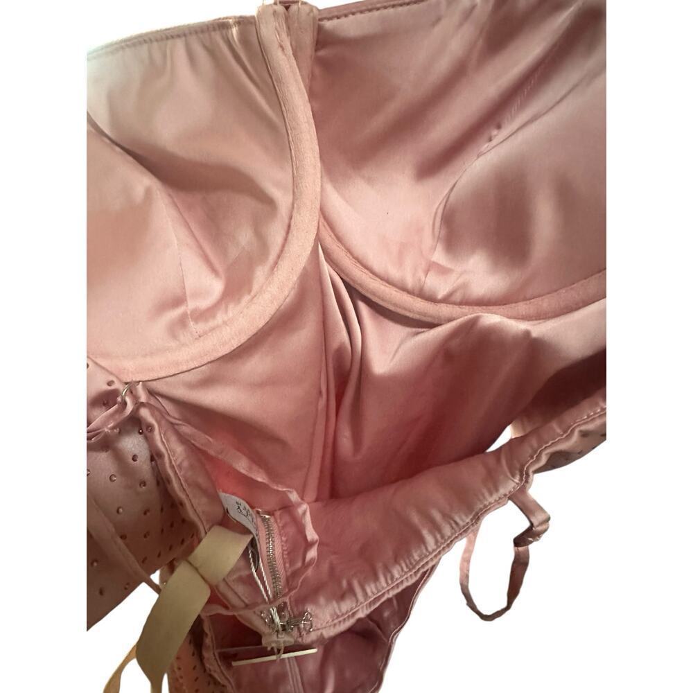 Oh Polly Sparkly Pink Satin Mini Dress – Rhinestone Cowl Neck Party Dress, SZ 10 - Picture 7 of 10